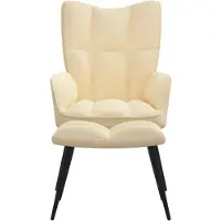 The Living Store Fauteuil relax avec pouf blanc crème velours