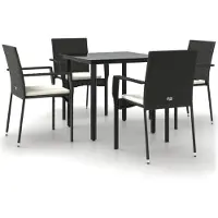The Living Store Ensemble de jardin 5 pièces avec coussins Noir Poly Rattan