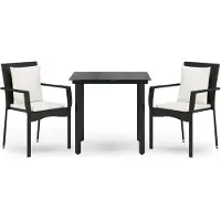 The Living Store Ensemble de jardin 3 pièces avec coussins Noir Poly Rattan