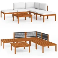 vidaXL Ensemble salon de jardin 6 pièces avec coussins bois crème acacia & corde