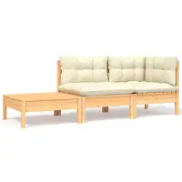 vidaXL Ensemble de salon de jardin 3 pièces avec coussins en pin massif crème