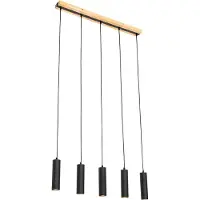 QAZQA Suspension moderne noire avec bois 5 lumières - Jeana