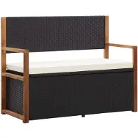 vidaXL Banc avec espace de rangement 115 cm Poly rotin bois massif acacia noir