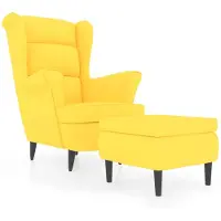 The Living Store Fauteuil à oreilles avec pouf jaune moutarde velours