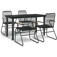 The Living Store 5-pièces salon de jardin noir rotin PVC