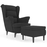 The Living Store Fauteuil à oreilles avec pouf gris foncé velours