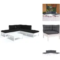 vidaXL Ensemble salon de jardin 6 pièces avec coussins blanc pin - Ensembles de meubles de jardin