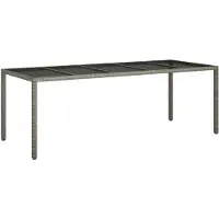 vidaXL Table de jardin Gris 250x100x75 cm verre dur et poly rotin