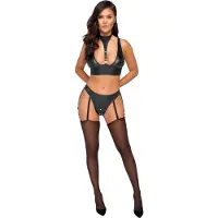 Cottelli Bondage - ensemble soutien-gorge brillant avec menottes (noir) - M