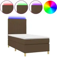vidaXL Lit boxspring avec matelas & LED brun foncé 90x190 cm Tissu