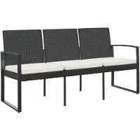 vidaXL Banc de jardin 3 places avec coussins Noir Rotin PP