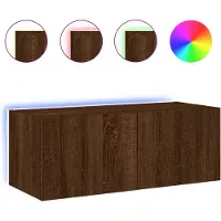 vidaXL Armoire TV murale avec lampes LED brun aspect chêne 80x35x31 cm