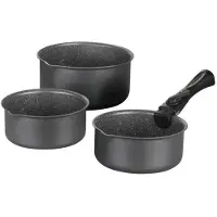 Arthur Martin Set de 3 casseroles gris mat 16-18-20 cm + 1 poignée amovible - tous feux y compris induction