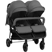 vidaXL Poussette jumelle gris foncé et noir acier