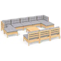 vidaXL Ensemble de salon de jardin de 11 pièces avec coussins gris en pin