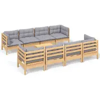 vidaXL Ensemble salon de jardin 9 pièces avec coussins gris pin massif