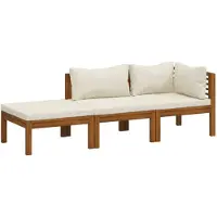 vidaXL Ensemble de salon de jardin 3 pièces avec coussins Crème Bois massif Acacia