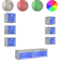 vidaXL Meuble-paroi 8 pièces avec éclairage LED gris béton Matériau dérivé du bois