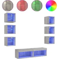 vidaXL Meuble-paroi 8 pièces avec éclairage LED Gris Sonoma Matériau dérivé du bois
