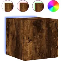 vidaXL Armoire TV murale avec lampes LED chêne fumé 30,5x35x30 cm