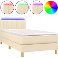 vidaXL Lit Boxspring avec matelas & LED Crème 100x200 cm Tissu