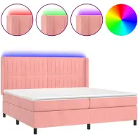 vidaXL Lit boxspring avec matelas & LED rose 200x200 cm velours