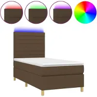 vidaXL Lit Boxspring avec matelas & LED Marron foncé 100x200 cm Tissu