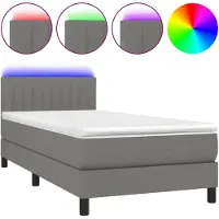 vidaXL Lit boxspring avec matelas & LED gris foncé 80x200 cm Tissu