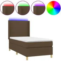 vidaXL Lit Boxspring avec matelas & LED Marron foncé 80x200 cm Tissu