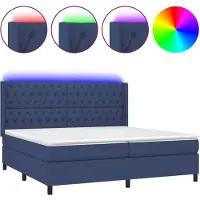 vidaXL Lit Boxspring avec matelas & LED Bleu 200x200 cm Tissu