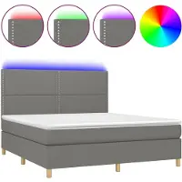 vidaXL Lit boxspring avec matelas & LED gris foncé 180x200 cm Tissu