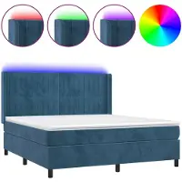 vidaXL Lit boxspring avec matelas & LED bleu foncé 160x200 cm velours
