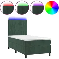vidaXL Lit boxspring avec matelas & LED vert foncé 100x200 cm velours
