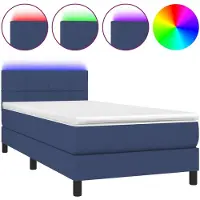 vidaXL Lit Boxspring avec matelas & LED Bleu 100x200 cm Tissu