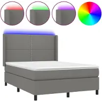 vidaXL Lit boxspring avec matelas & LED gris foncé 140x190 cm Tissu