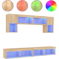 vidaXL Meuble-paroi 6 pièces avec éclairage LED Chêne Sonoma Matériau dérivé du bois