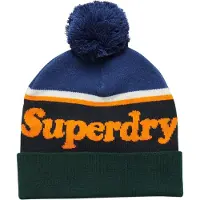 Superdry Femme Logo Tricoté Essential Bonnet, Bleu &amp; Orange