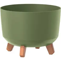 Prosperplast Pot De Fleurs Avec Pieds Jardiniere Rond 29 Cm Bac A Fleurs Plastique Mat Vert