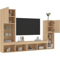 vidaXL Meuble-paroi 4 pièces avec éclairage LED Chêne Sonoma Matériau dérivé du bois