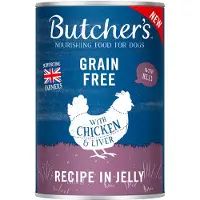 Butcher's Original Recipe in Jelly Chicken &amp; Liver 400g nourriture pour chiens, morceaux de poulet en gelée [CLONE]