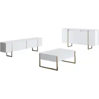 Skye Decor , Luxe - Blanc, Or, Ensemble de meubles de salon, PANNEAUX DE PARTICULES 100 % MÉLAMINÉS, Blanc, 160 x 35 x 80 cm