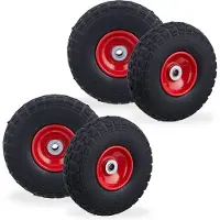 Relaxdays 4 roues pour diable, pneus en caoutchouc plein anti-crevaison, 4.1/3.5-4", pour axe de 16 mm, charge max. 150 kg, 260 x 85 mm, noir et rouge