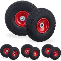 Relaxdays 8 roues pour diable, pneus en caoutchouc plein anti-crevaison, 4.1/3.5-4", pour axe de 16 mm, charge max. 150 kg, 260 x 85 mm, noir et rouge