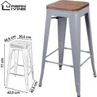 Urban Living Tabouret de bar vintage Liv - H. 77 cm - Gris mat