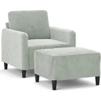 vidaXL Fauteuil avec pouf gris clair 60 cm velours