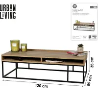 Urban Living Table basse en bois et métal avec 3 niches "Yossi" - Marron/Noir - L 120 x P 59 x H 35 cm