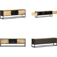 vidaXL Armoire TV avec porte sculptée 130x30x40 cm Bois de manguier brut - Meuble TV - Sideboard - Sideboards - Armoire latérale