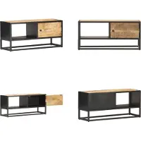 vidaXL Armoire TV avec porte sculptée 90x30x40 cm Bois de manguier brut - Meuble TV - Sideboard - Sideboards - Armoire latérale