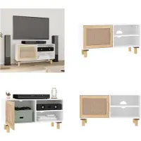 vidaXL Armoire TV Blanc 80x30x40 cm Pin massif et rotin naturel - Armoire TV - Meubles TV - Supports TV