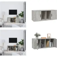 vidaXL Armoire TV gris béton 100x35x40 cm Bois composite - Armoire TV - Meubles TV - Supports TV